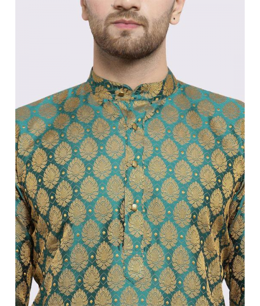 Gold-Toned Woven Design Straight Kurta